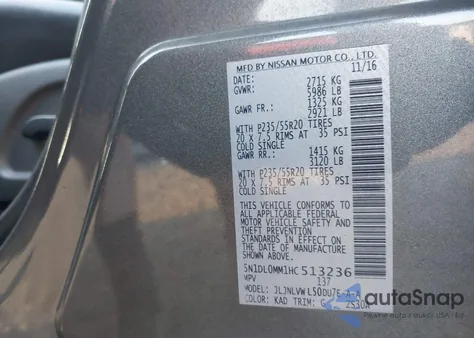 2017 Infiniti Qx60 из США, поврежденный, VIN 5N1DL0MM1HC513236